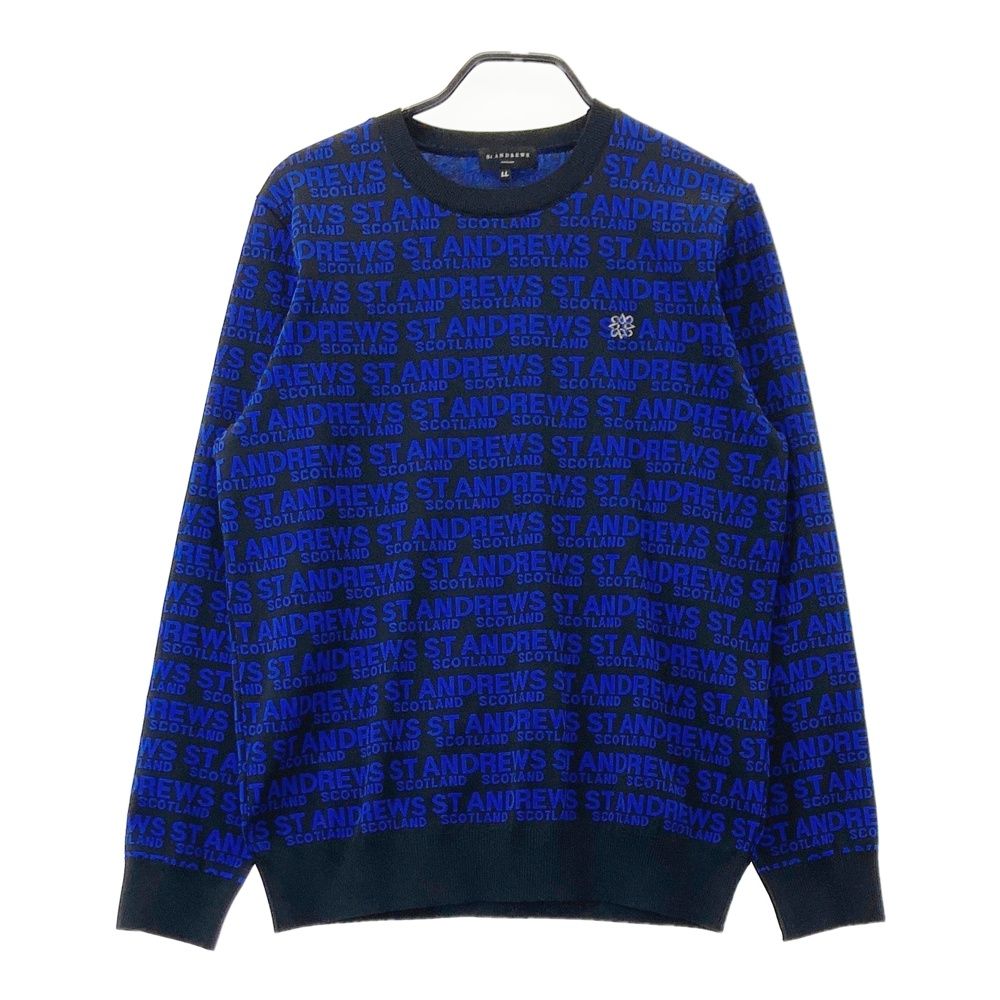 サイズ LL ST ANDREWS セントアンドリュース 2025年モデル クルーネック長袖ニット セーター 総柄 ロゴ ブルー系 240101537813 ゴルフウェア メンズ ストスト