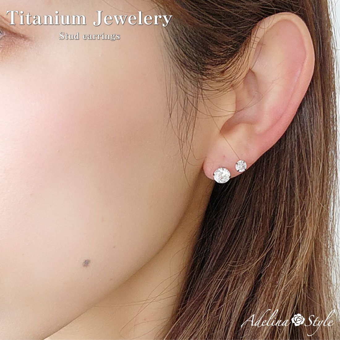純チタンピアス：幅3mm 2個入 ネジ式キャッチ】Adelina Style