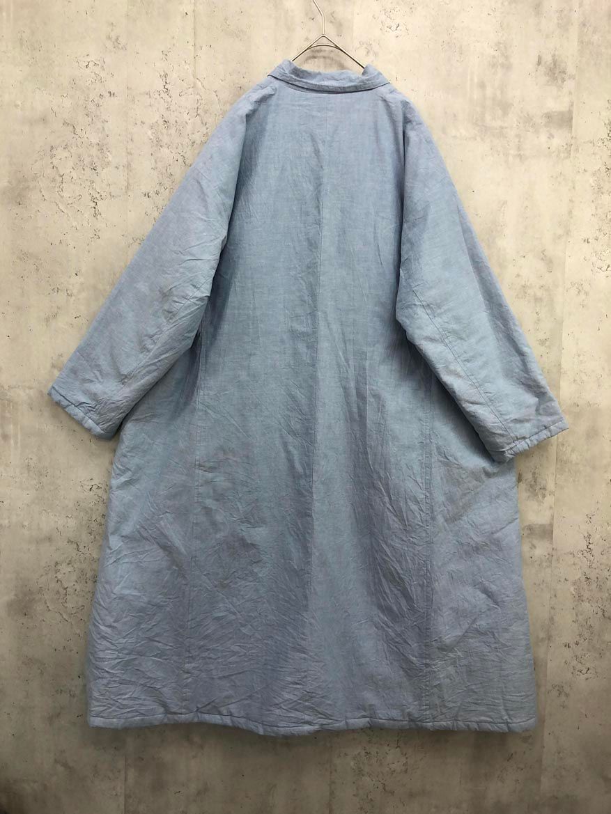 Yarmo ヤーモ YAR-20AW CO16 イギリス製 キルティング 中綿ロング コート sizeF ライトブルー ◎レディース