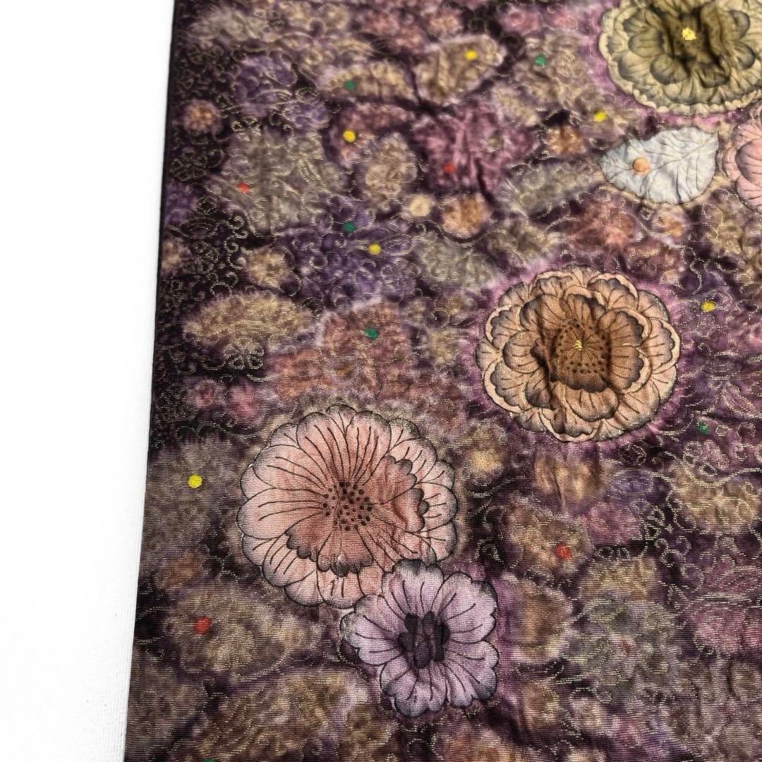 未着用 袋帯 辻ヶ花 絞り ぼかし染め 金通し 藤 芝草 着物 035a