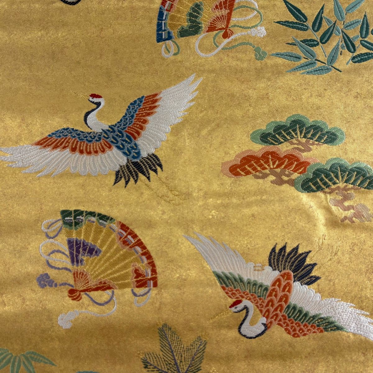 ☆ 袋帯 長嶋成織物 本金箔 法隆寺紋様瀞金錦 菱鶴に美しい華模様 O-4270 袋帯 長嶋成織物 本金箔 法隆寺紋様 瀞金錦 菱鶴に美しい華模様