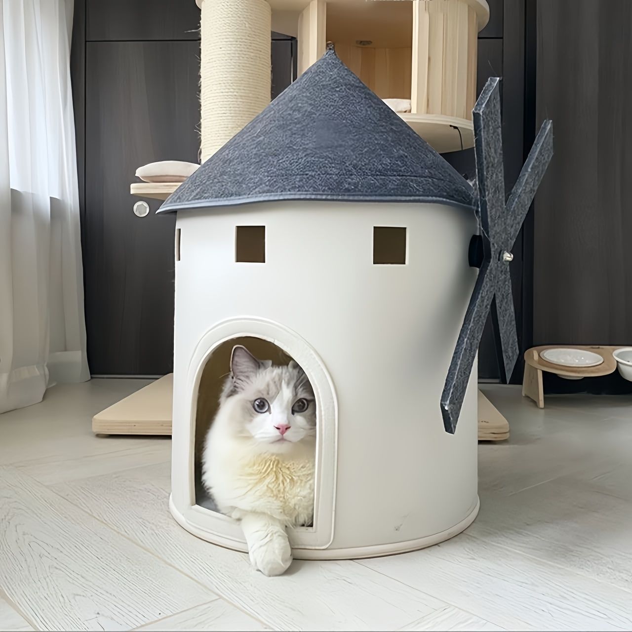 ペットハウス 猫ハウス 北欧風 おしゃれ 猫の巣 小型犬 猫ベッド 室内用 猫犬兼用 おうち型 屋根付き ウールフェルト 秋冬 暖かい かわいい 半閉鎖型
