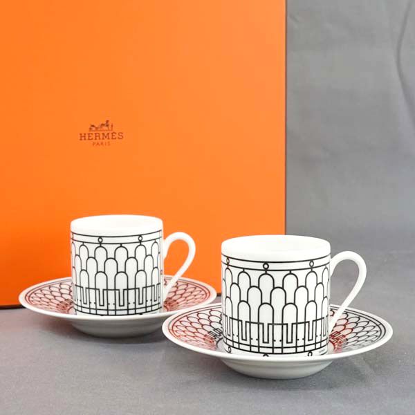 アウトレット エルメス HERMES カップ-ソーサー 37017P H Deco アッシュ デコ コーヒーカップ ペア herm-037017-2p