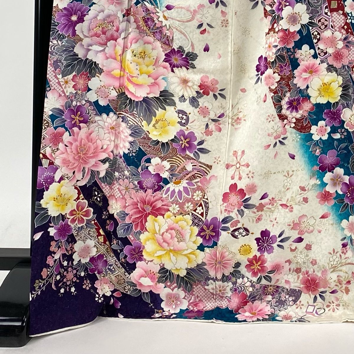 訪問着 身丈173cm 裄丈69cm L 袷 枝花 草花 金彩 ぼかし 鶯色