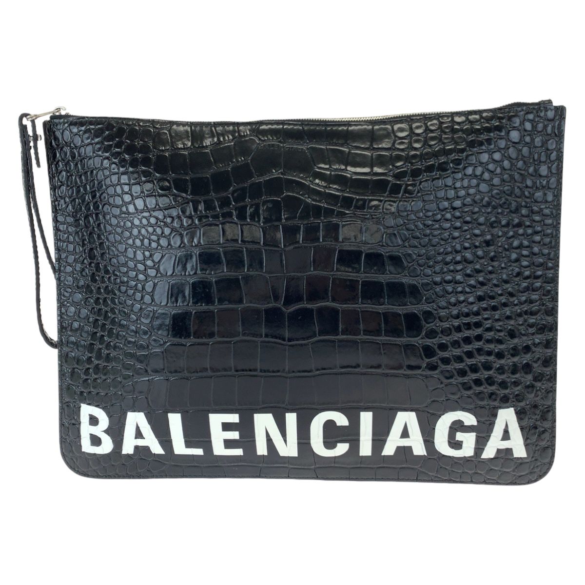 美品 BALENCIAGA バレンシアガ クロコ型押し ロゴ 型押し ブラック 黒 