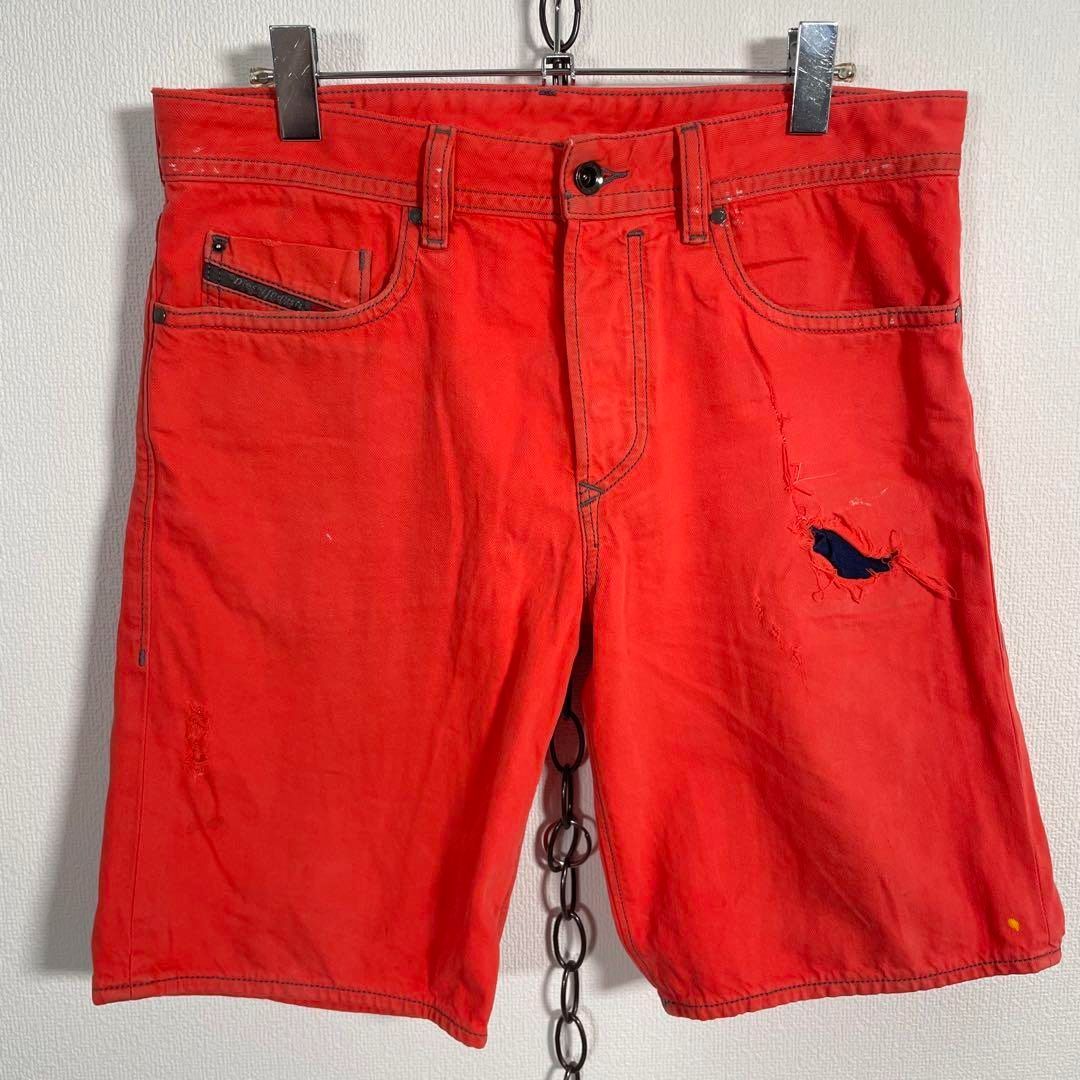 DIESEL カラーデニムパンツ ダメージ加工 ハーフパンツ 30inch