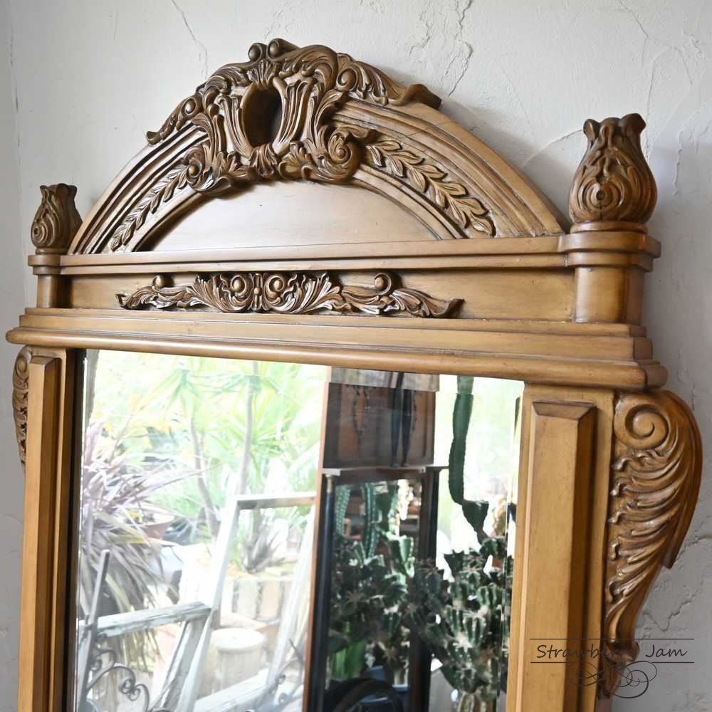 N-6 フランスアンティーク フレンチミラー 剥離家具 姿見 全身鏡