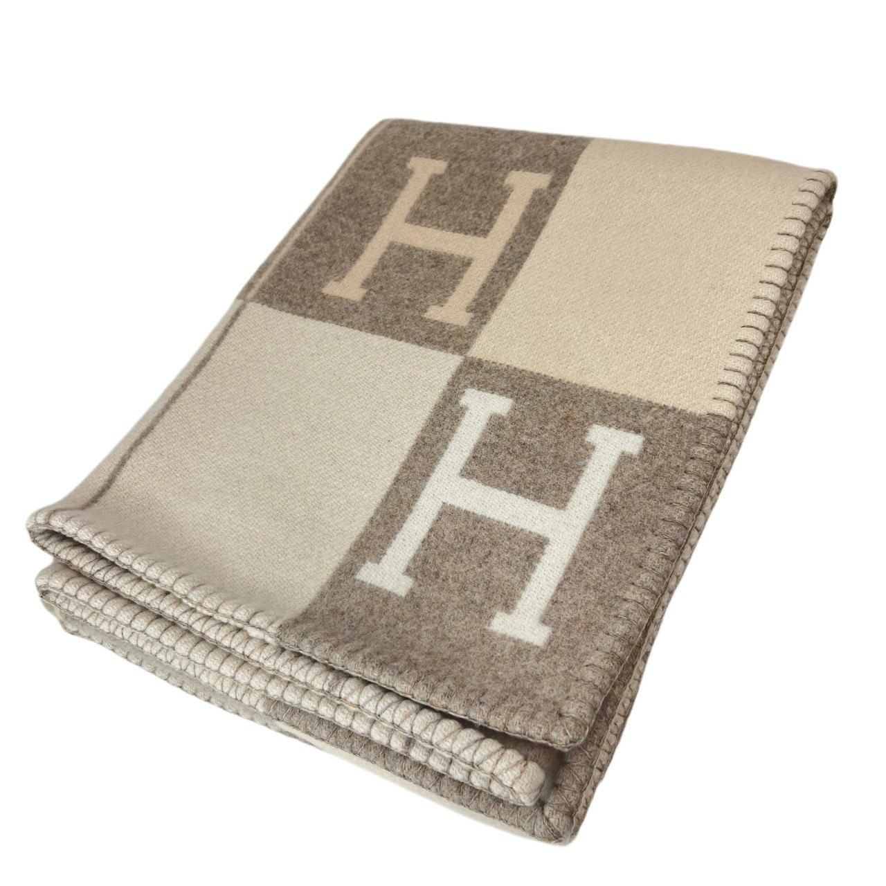 ♥ Hermès エルメス Jeté de canapé Avalon プレード アヴァロン メリノウール 90% カシミヤ 10% Ecru|Camomille エクリュ|カモミール