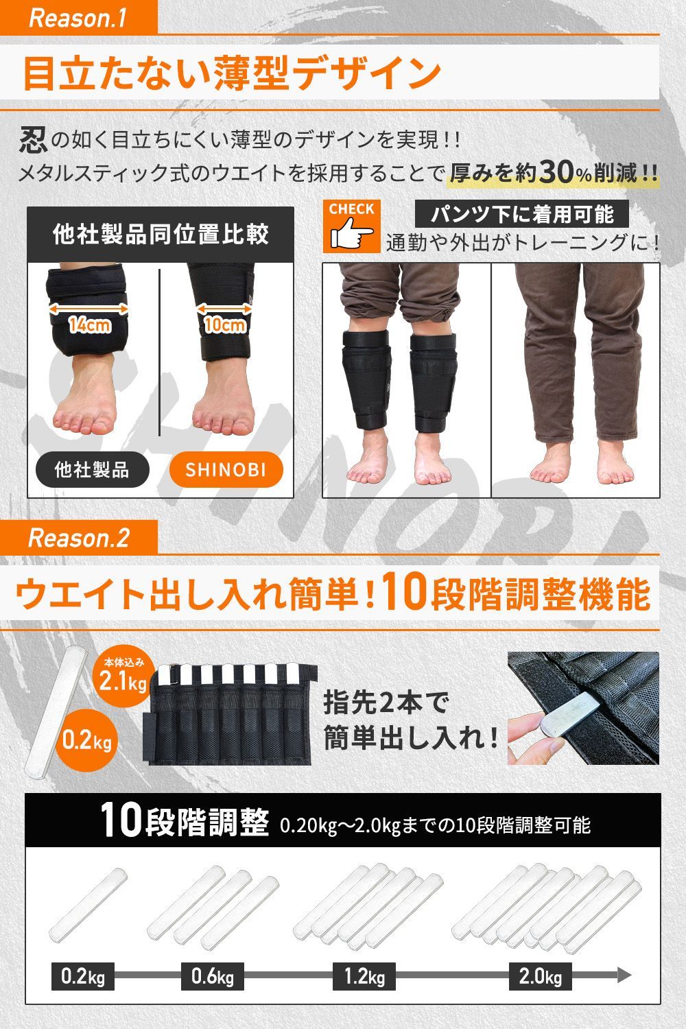 シノビアーマー【厚み30％オフ服下着用可】アンクルウェイト 10