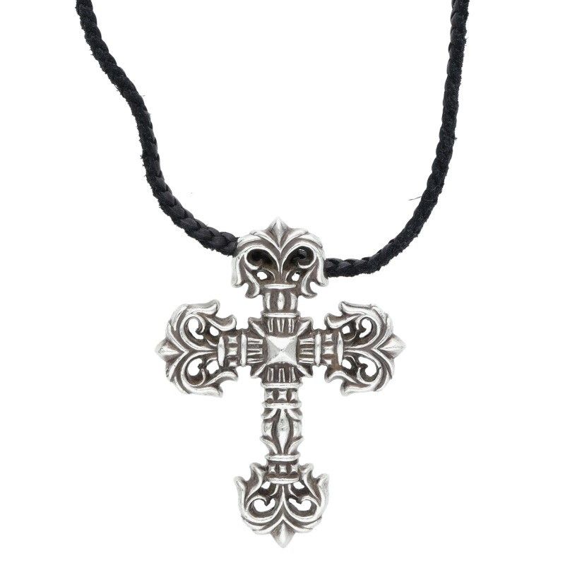  クロムハーツ FILIG CROSS-SM LB フィリグリークロスS wレザーブレイド シルバーネックレス メンズ ネックレス アクセサリー