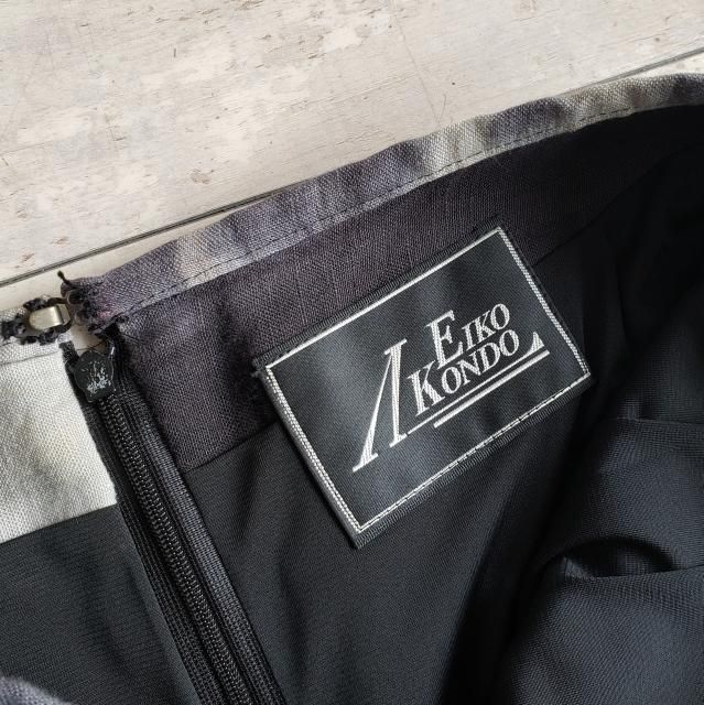 エイココンドウ ☆ 麻 ムラ染 切替 ロング スカート 42 日本製