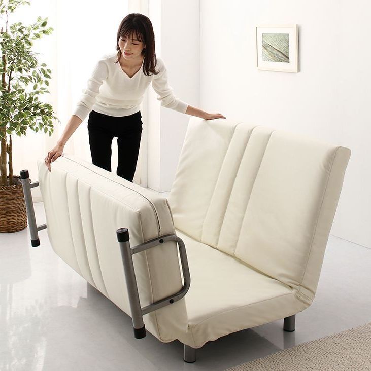 ♪3WAY ハイバック セミダブル カウチソファ ホワイト レザータイプ 幅 120cm ソファ ベッド カウチ ソファベッド セミダブル おしゃれ 人気 一人暮らし 二人暮らし 来客用ベッド