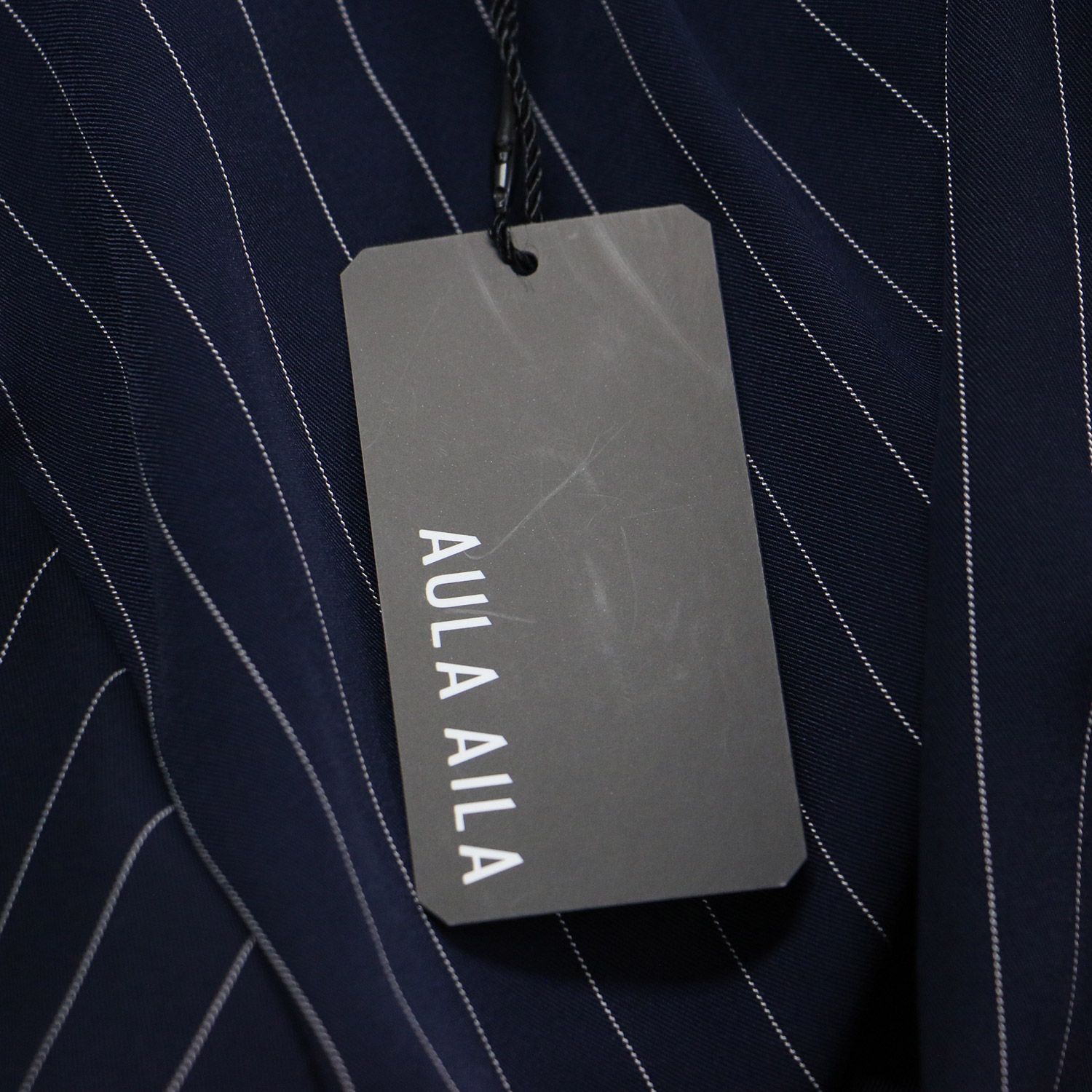 AULA AILA アウラアイラ ブラウス ネイビー 紺 サイズ:0(S) | プリーツ コンビ チュニック ブラウス | 長袖 ハイネック ベルスリーブ Aライン ストライプ | トップス シャツ カットソー【レディース】【K4608】 新品】AULA AILA アウラアイラ ブラウス ネイビー 紺 サイズ:0(S