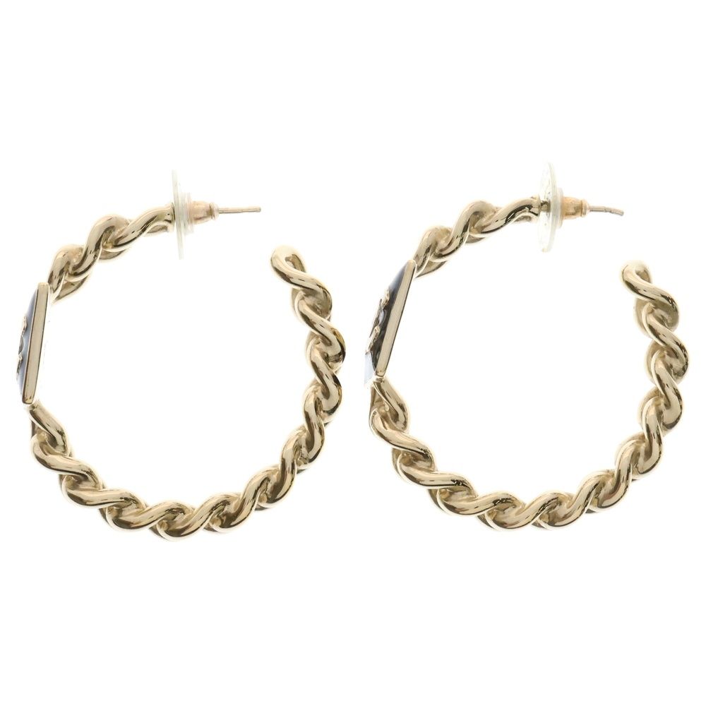 洗練されたゴールド×ブラック♪【CHANEL】チェーンフープピアス CHANEL シャネル ピアス ココマーク チェーン フープ ゴールド