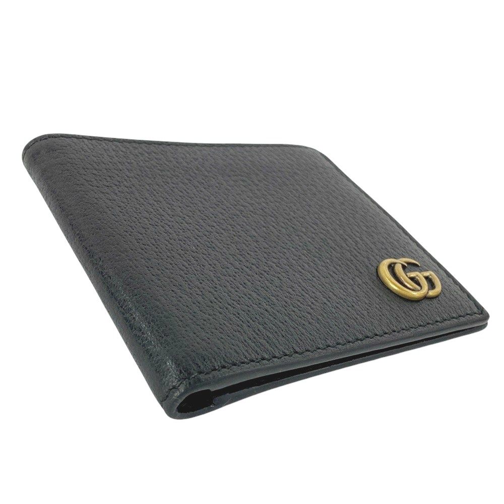 □美品□ グッチ GG マーモント 二つ折り 財布 札入れ レザー ブラック
