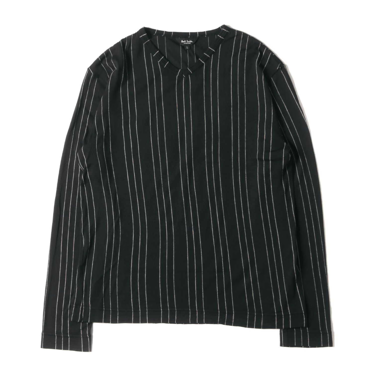 Paul Smith ポールスミス ニット サイズ:L ストライプ ハイゲージ ウール Vネック ニット セーター 長袖 ニットソー ブラック 黒 トップス 日本製 ブランド カジュアル