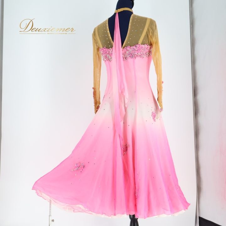 白樺ドレス 社交ダンスドレス ピンク×ブラックグラデーション 社交