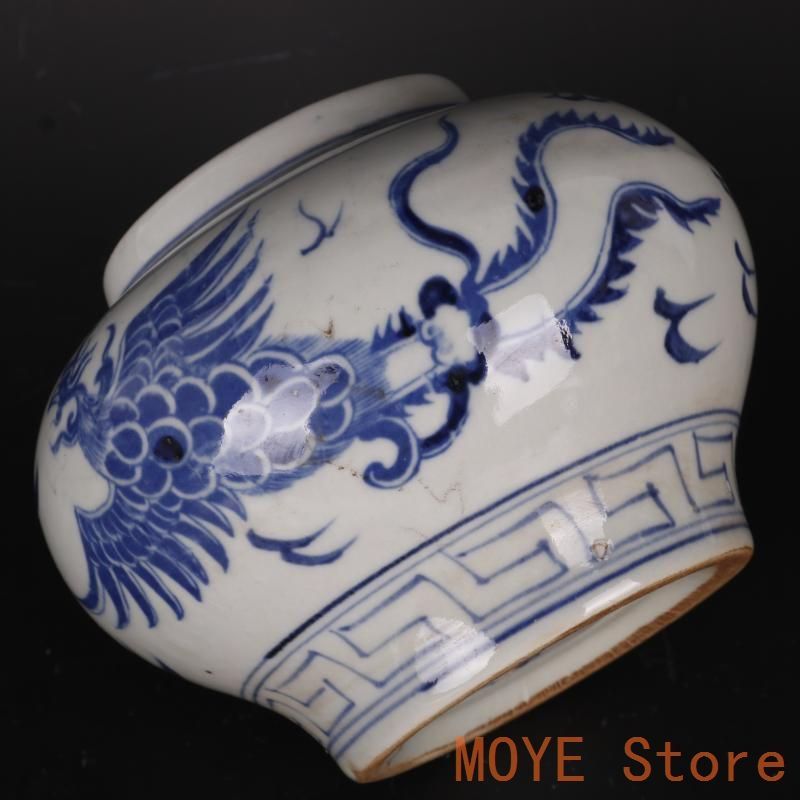 明宣徳青花鳳紋缶 景徳鎮 陶磁器 装飾品 現代工芸品 美術品 置物zw0829