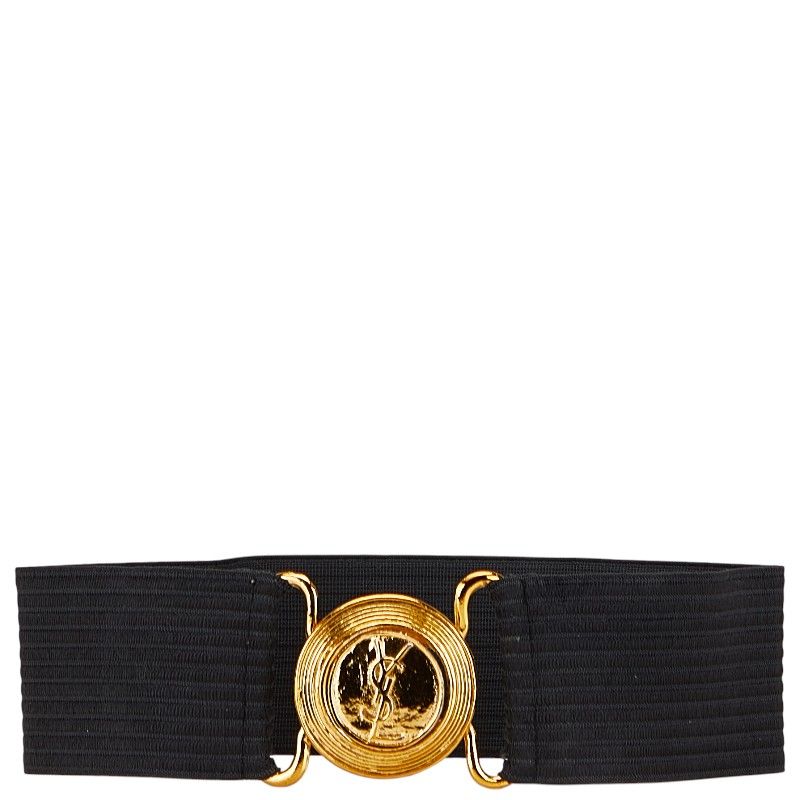 サンローラン YSLロゴ ワイドゴム ブラック ゴールド ポリエステル ゴム レディース SAINT LAURENT 1-0231077