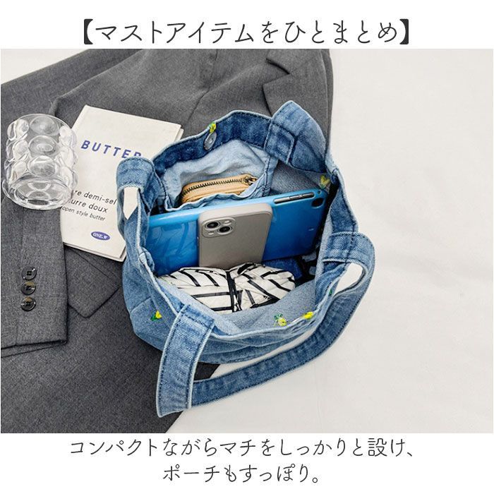 ☆ ブラック ☆ デニムバッグ トートバッグ 花柄 トートバッグ