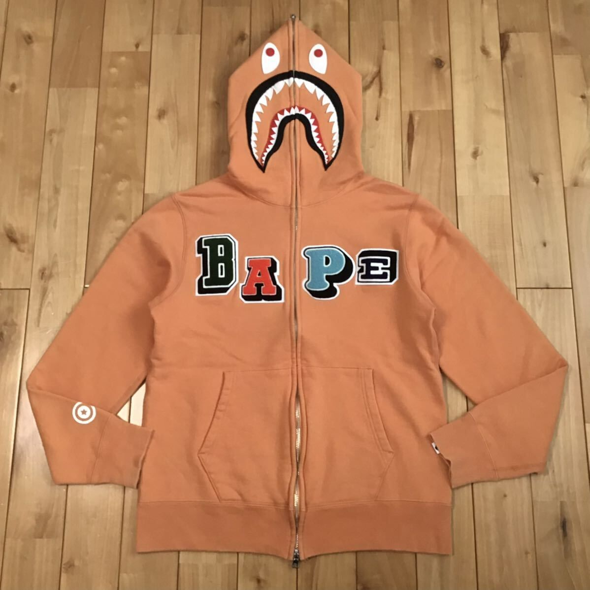 BAPE logo multi fonts シャーク パーカー Lサイズ orange shark full zip hoodie a bathing ape エイプ ベイプ アベイシングエイプ