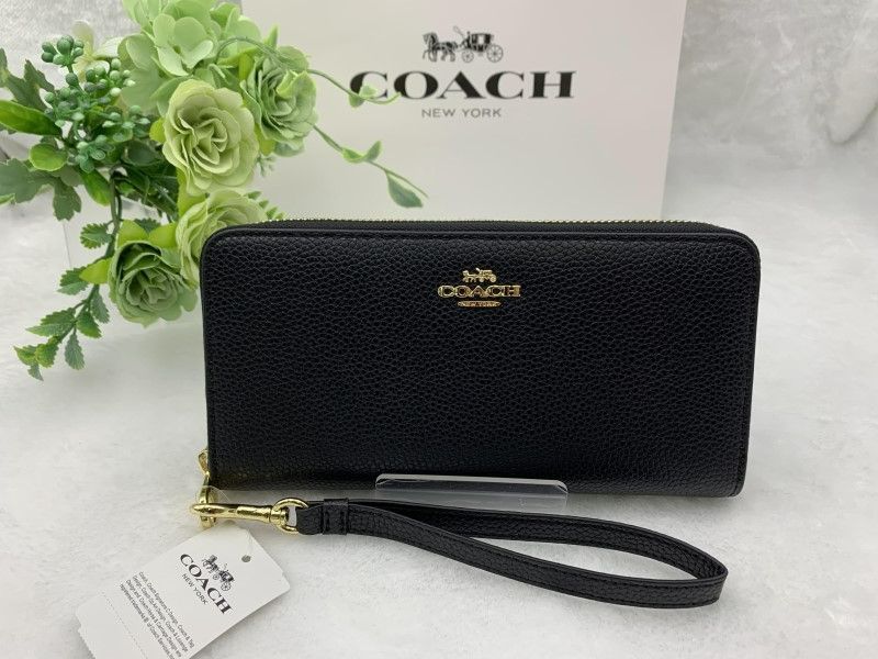 コーチ 長財布 COACH 財布 レディース ブラック 黒 ストラップ付き シンプル ブランド プレゼント ラウンドファスナー ウォレット ロング ジップ 新品 未使用 誕生日 記念日 ファッション C4451 A215Z-25