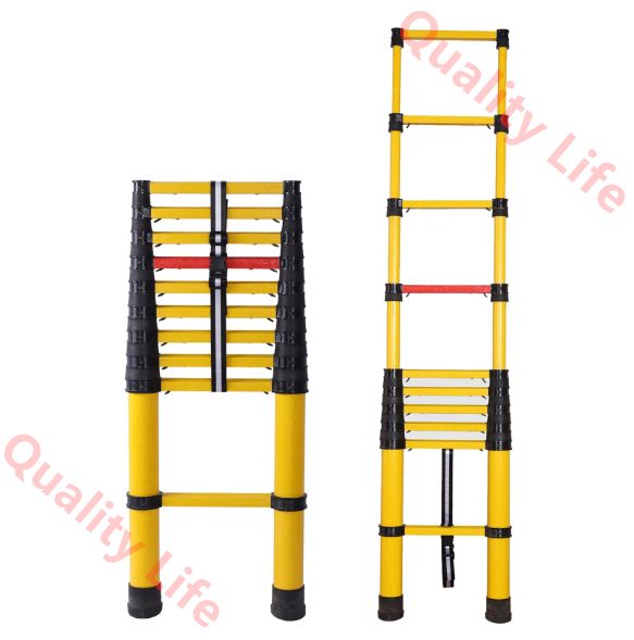 絶縁伸縮はしご FRP製 電気技師 Insulation ladder ガラス鋼はしご 絶縁釣り竿はしご 絶縁安全 挟み込み防止 滑り止め 軽量 多機能 室内|室外 屋根 電気工事用 電力維持 高所作業はしご 2M
