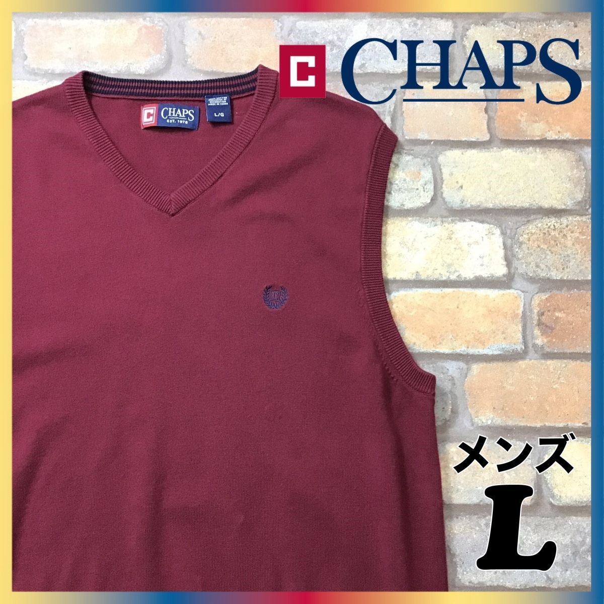 古着 チャップス CHAPS Vネック コットンニットベスト メンズ 2XL - ベスト