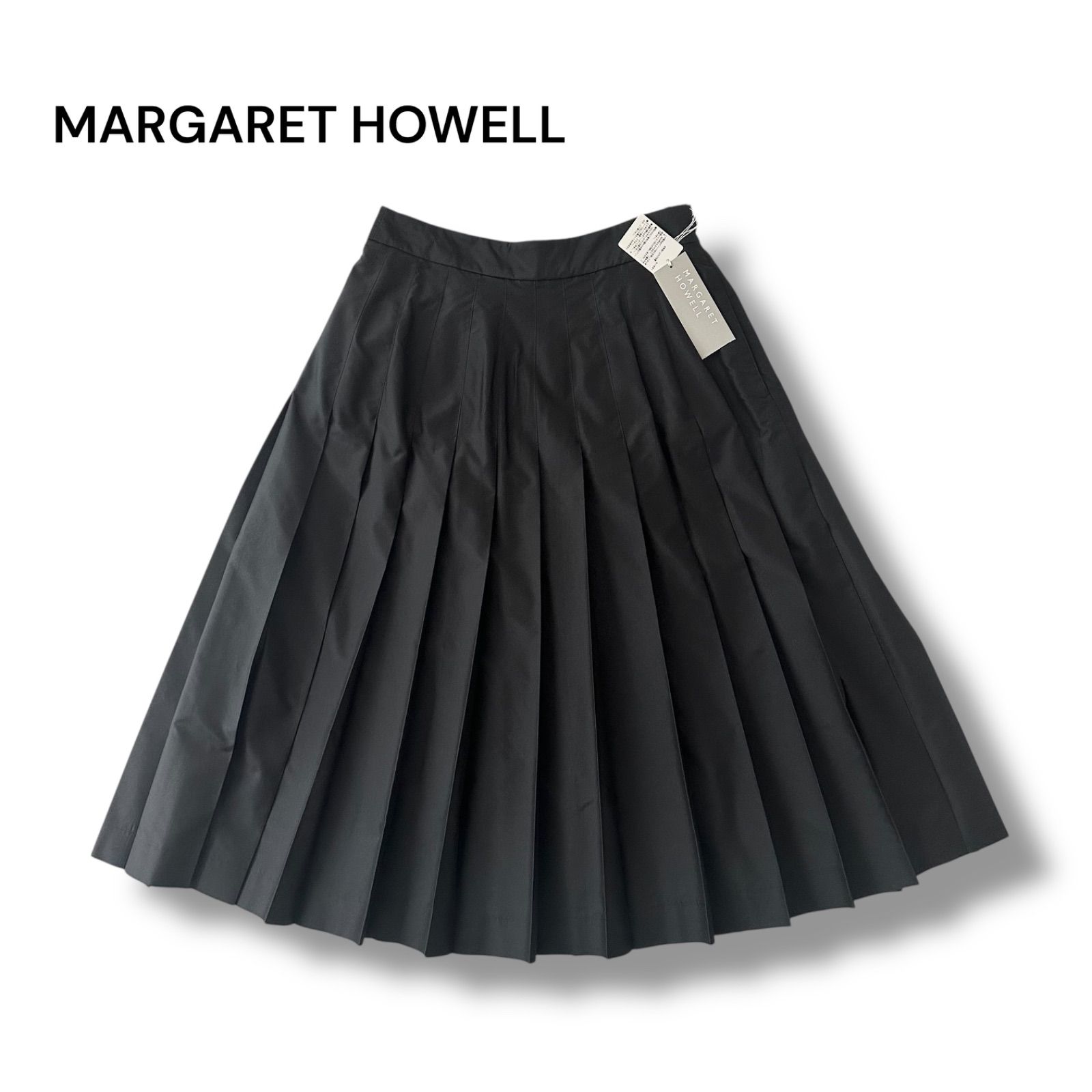 18AW マーガレットハウエル シルク混 アコーディオン プリーツ スカート ブラック サイズ3