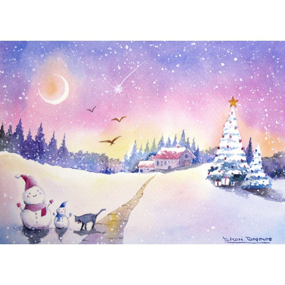 さくらさま 原画 白い季節とともに SMサイズ 水彩画 2733