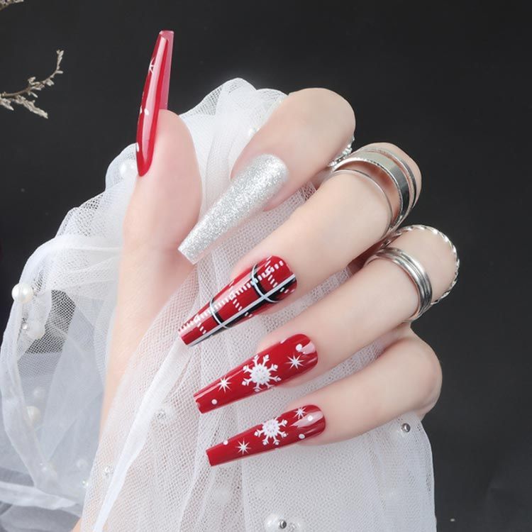 k ロングバレリーナネイルチップ ロングバレリーナ ネイルチップ 赤系 ワインレッド 24枚入り