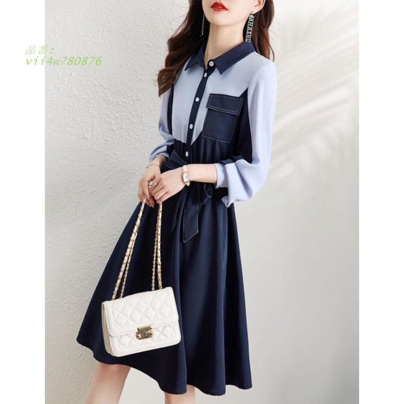 ワンピース レディース ロング シャツワンピース 膝丈 シフォンワンピース お出かけ 通勤通学 上品 婦人服 エレ20代30代40代 ロングワンピース 無地 vii4w780876