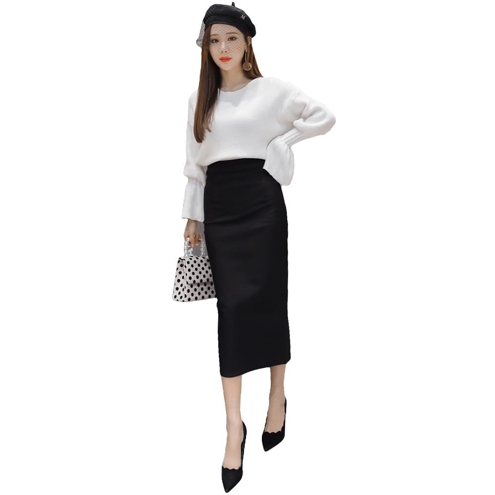 [FUPUONE] ロングスカート タイト 伸びる 大きいサイズ スリット ペンシルスカート ストレッチ (XXL) [2XL]