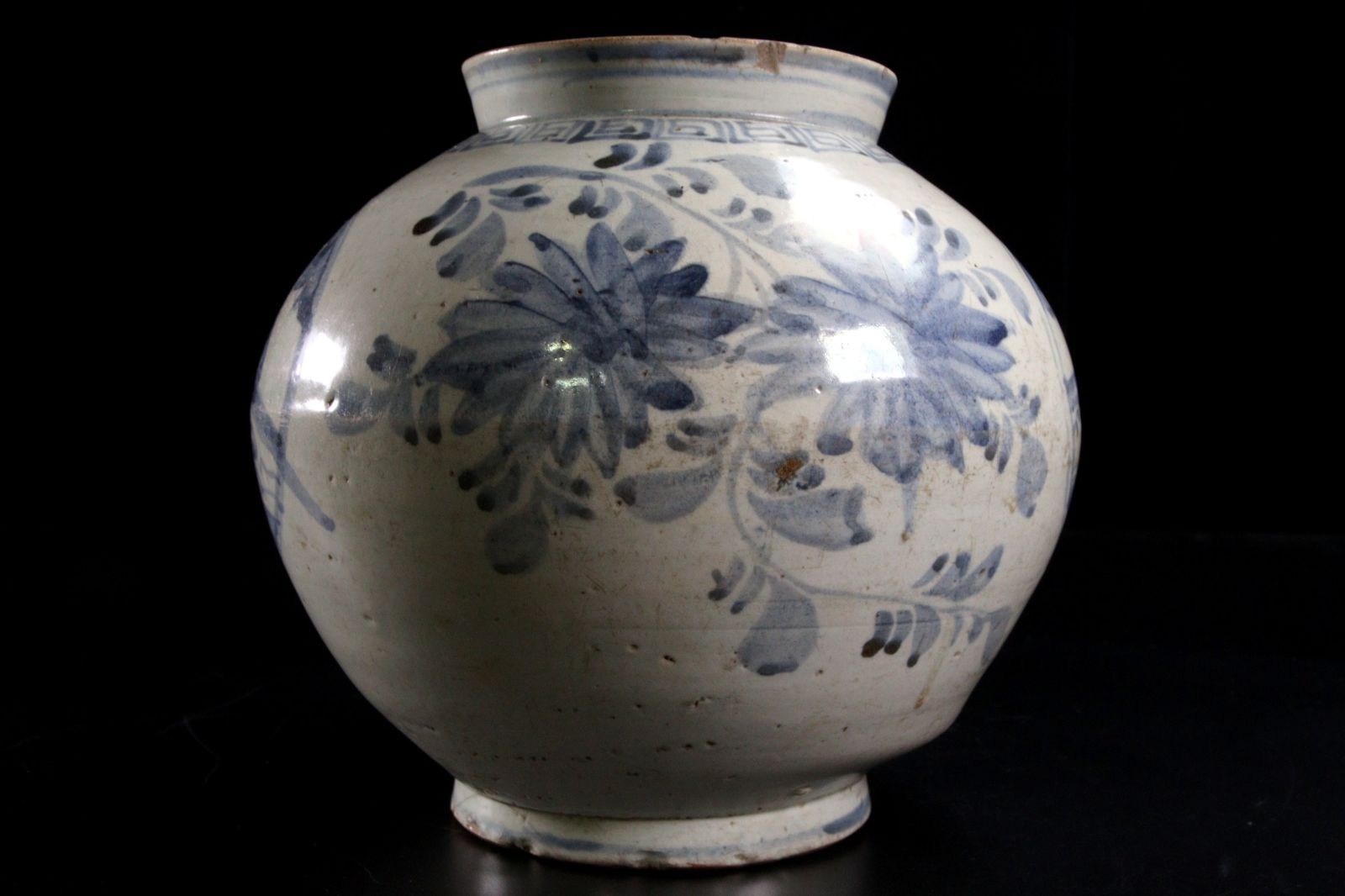 李朝時代 白磁製 青花染付壷 24.5cm 箱付 朝鮮古陶 唐物骨董 楾