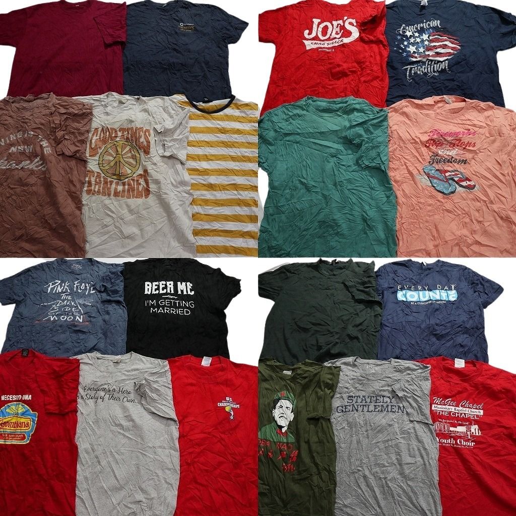 古着卸 まとめ売り カラーmix プリント 半袖Tシャツ 19枚セット (メンズ XL ) 英字ロゴ　無地　ボーダー　カレッジ風 MS9539