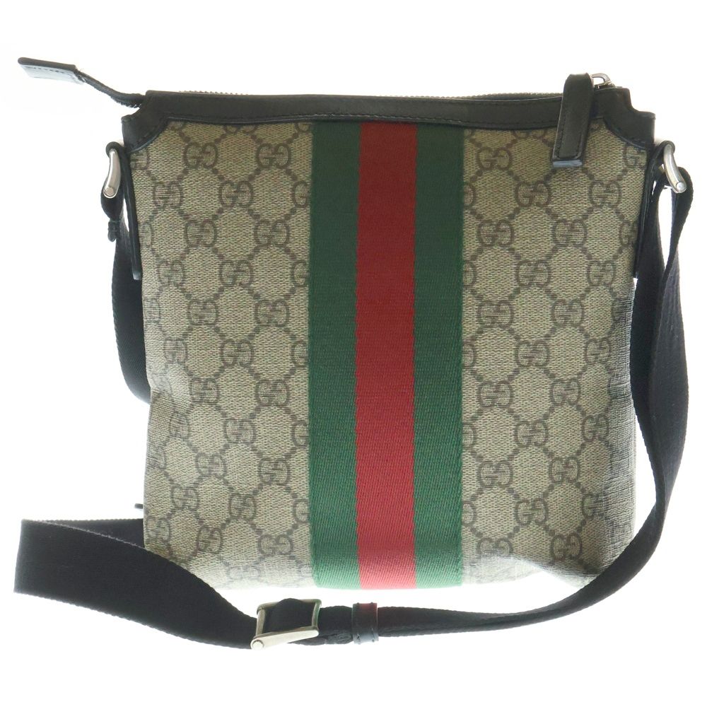 GUCCI グッチ GGスプリーム ショルダーバッグ メッセンジャーバッグ PVC×レザー ブラック×ベージュ シルバー金具 471454 レディース GUCCI (グッチ) GGスプリーム ショルダーバッグ メッセンジャーバッグ