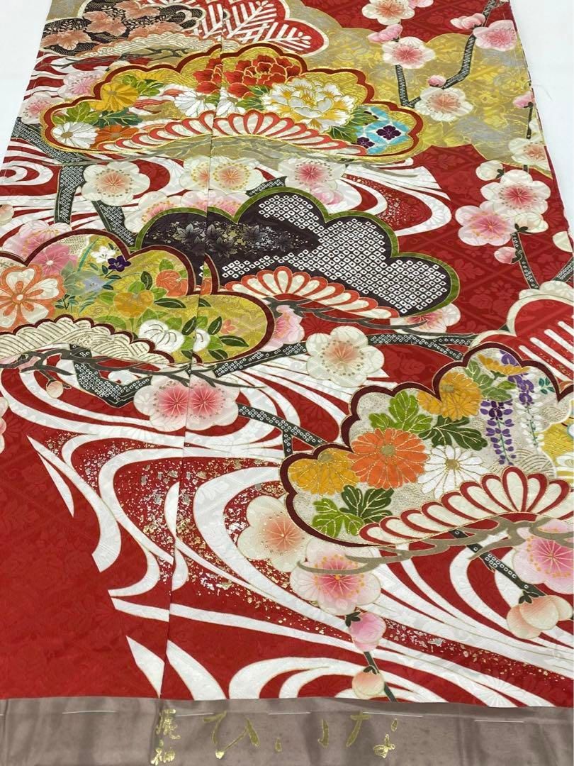 振袖 仮絵羽 銀通し 刺繍 銀彩 紋意匠 牡丹 薔薇 正絹 未仕立て
