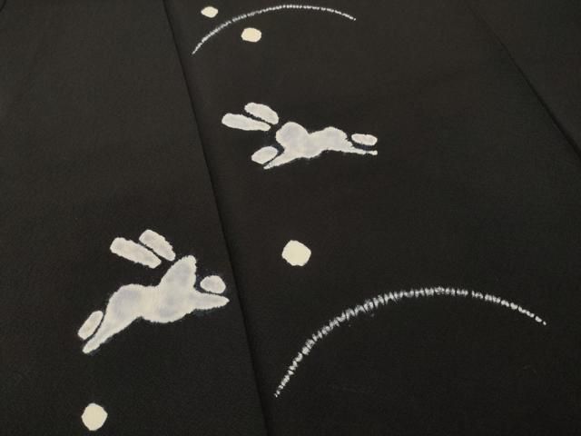 平和屋着物●訪問着　作家物　露芝兎文　黒地　正絹　逸品　AABA8254ck 平和屋着物○訪問着 作家物 露芝兎文 黒地 正絹 逸品 AABA8254ck