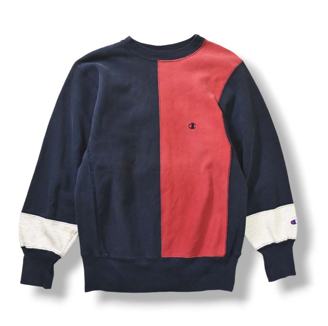 刺繍タグ】 90sヴィンテージ USA製 チャンピオン Champion バイカラー REVERSE WEAVE リバースウィーブ スウェット  トレーナー M レッド x ネイビー クレイジーパターン メンズ - メルカリ