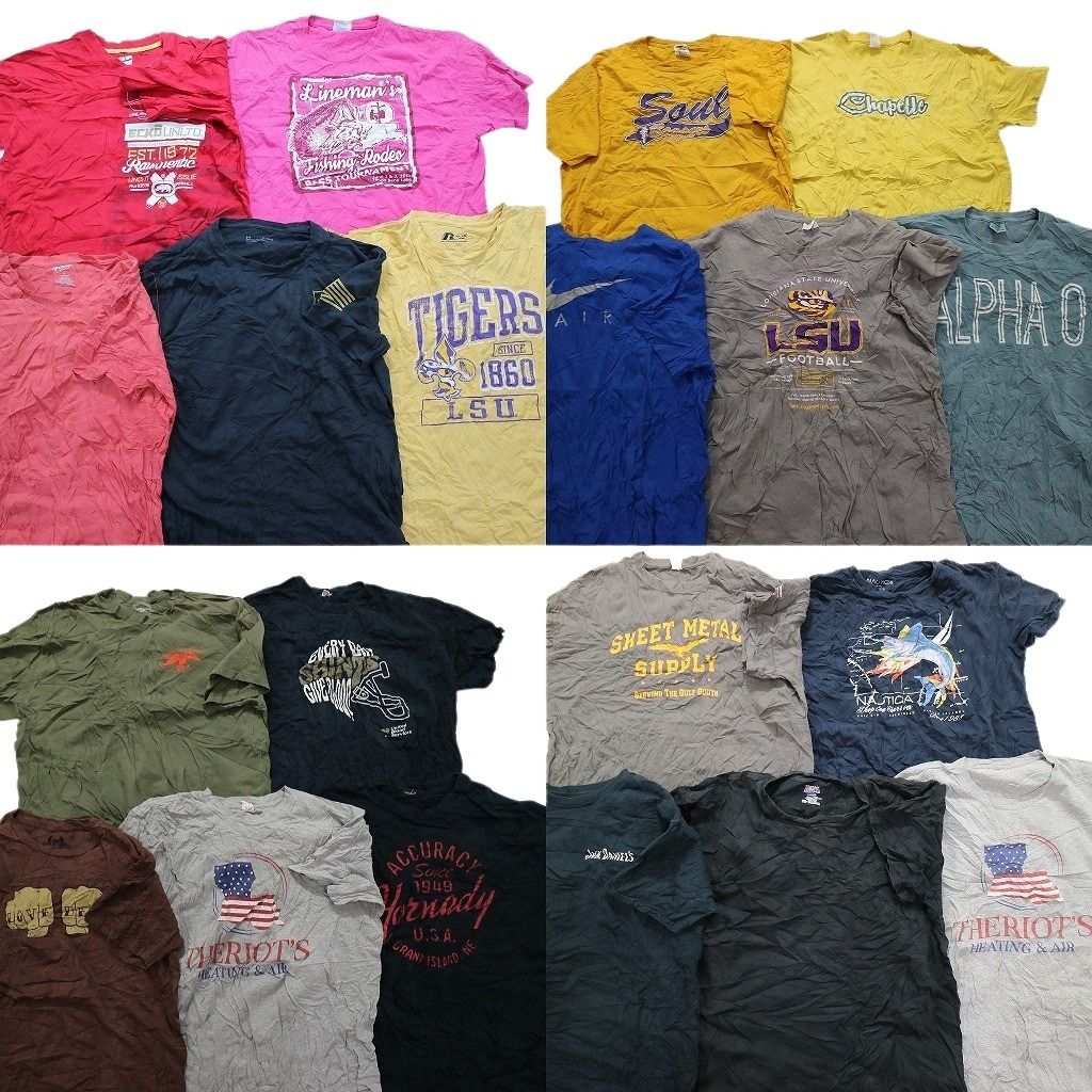 古着卸 まとめ売り カラーMix プリント 半袖Tシャツ 20枚セット (メンズ XL ) ラッセル ナイキ 星条旗 中古 古着 MY3954
