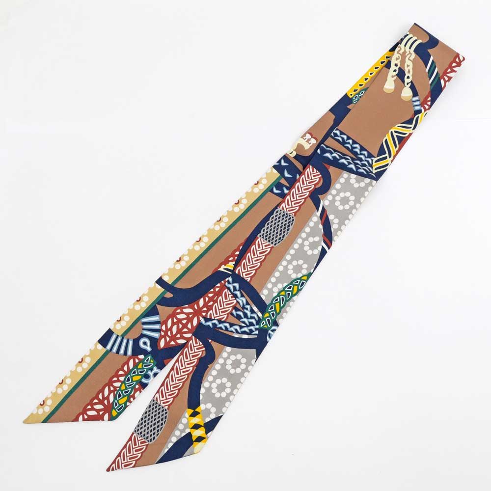 新品未使用 HERMES エルメス ツイリー マルチカラー スカーフ　ブラウン 新品未使用 HERMES エルメス Twilly ツイリー マルチカラー