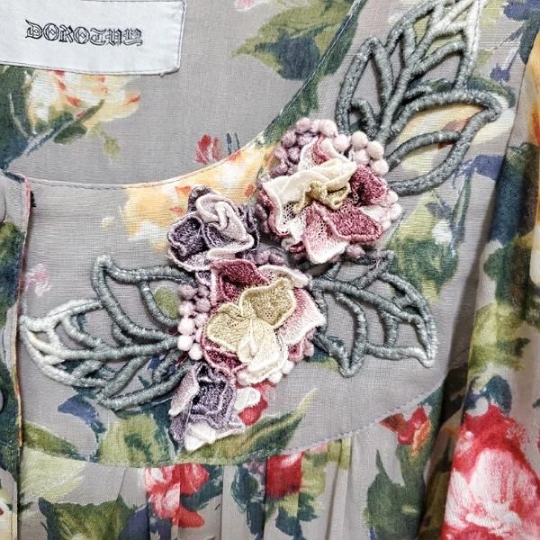 DOROTHE ドロシー 花柄 総柄 手染めレース ロング ワンピース snc ドロシー DOROTHY ワンピース グレー 花柄 シースルー