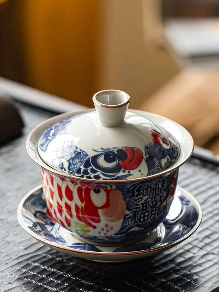 景徳鎮 青花磁器竜紋三才蓋碗 湯飲み 茶碗 カンフー茶器 未使用用品 景徳鎮 青花磁器竜紋三才蓋碗 湯飲み 茶碗 カンフー茶器 未使用