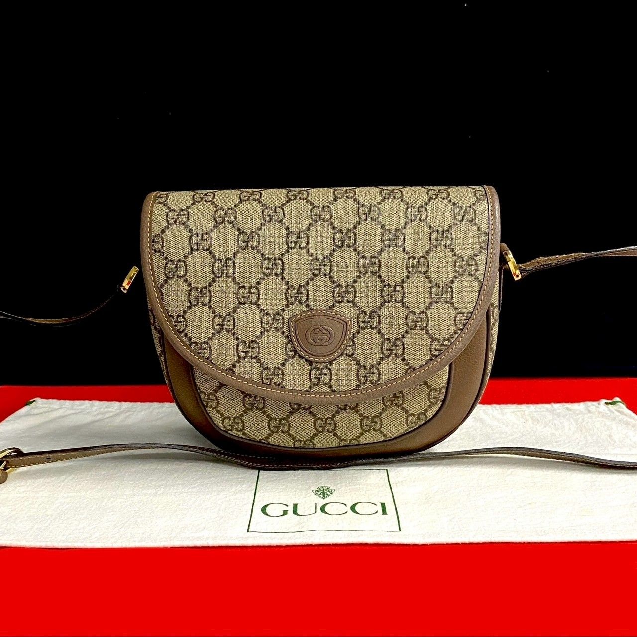 極 美品 GUCCI グッチ オールドグッチ ヴィンテージ GG ロゴ 柄 レザー 