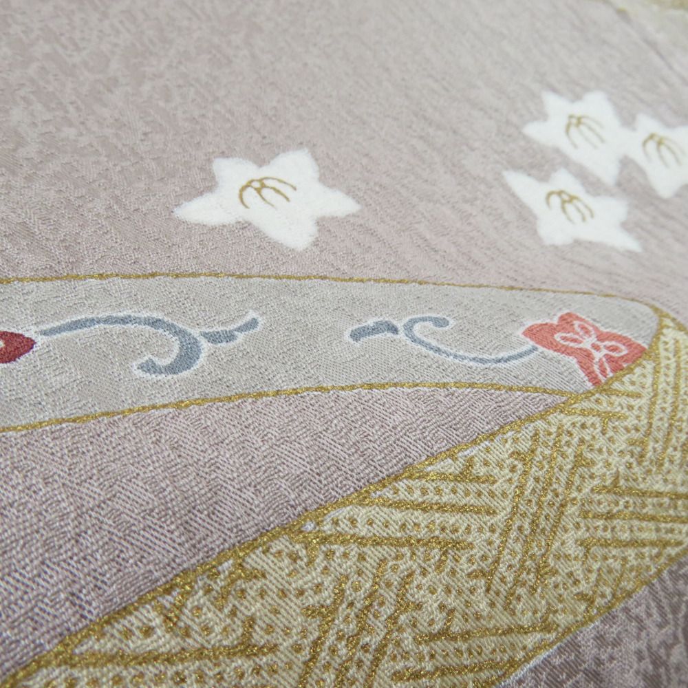 訪問着 箔 刺繍 誰が袖文様 紫色 袷 広衿 正絹 紋なし 仕立て 訪問着 箔 刺繍 誰が袖文様 紫色 袷 広衿 正絹 紋なし 仕立て