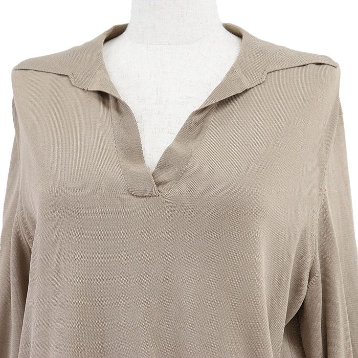 HERMES エルメス カットソー レーヨン100％ 無地 シャツ スキッパー プルオーバー ハーフスリーブ 半袖 トップス レディース サイズ XL グレージュ イタリア製