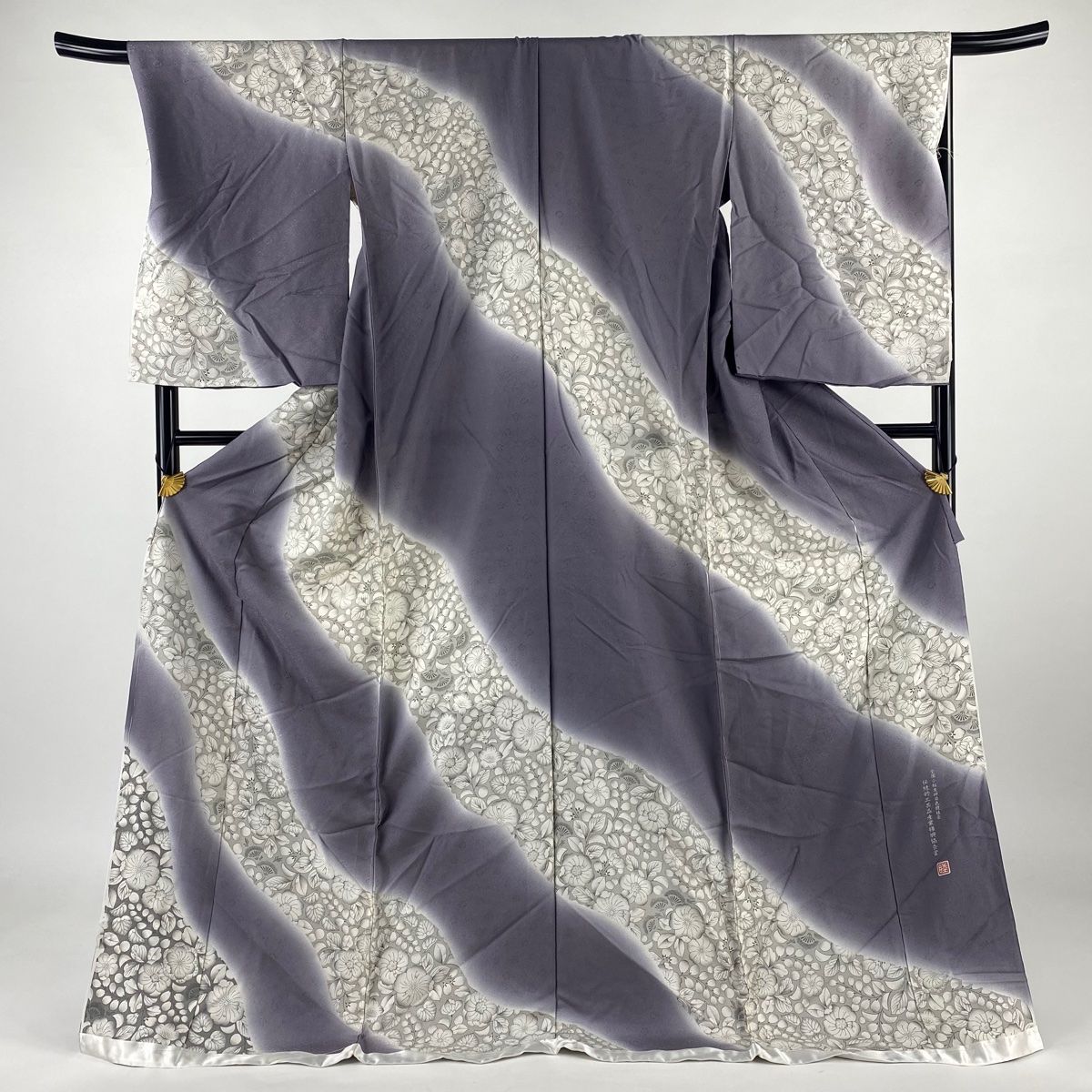 HIS-19 訪問着　鳥獣戯画 薄灰色×薄紫色　暈し 身丈裄丈長め HIS-19 訪問着鳥獣戯画 薄灰色×薄紫色暈し 身丈裄丈長め