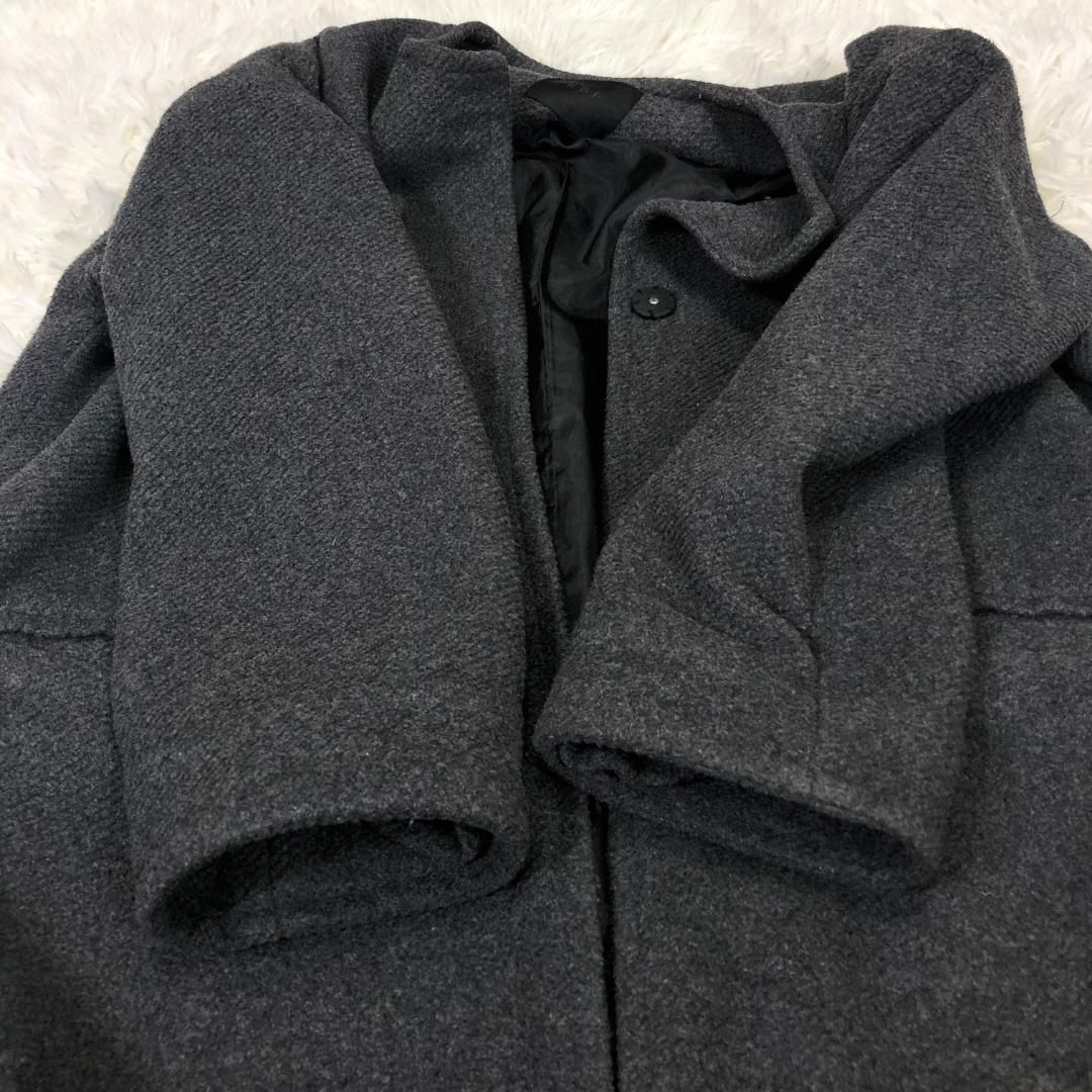 【美品】KBF ウール ノーカラー コクーンコート ONE M グレー 美品】KBF ウール ノーカラー コクーンコート ONE M グレー