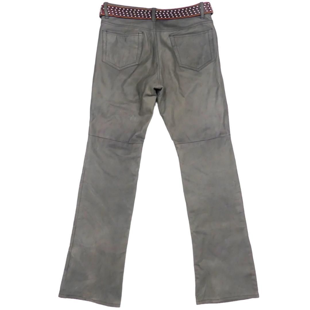レザーパンツバイク 本革 5351プールオム メンズ W30 グレーJJ466