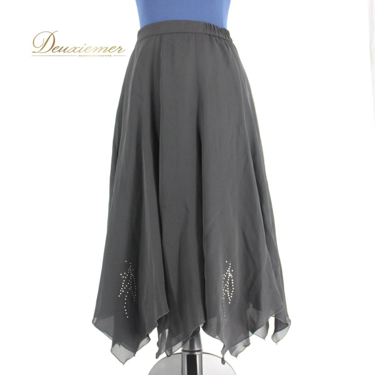 新品 社交ダンス 黒 スカート シンプル レッスン パーティ キラキラ 1487